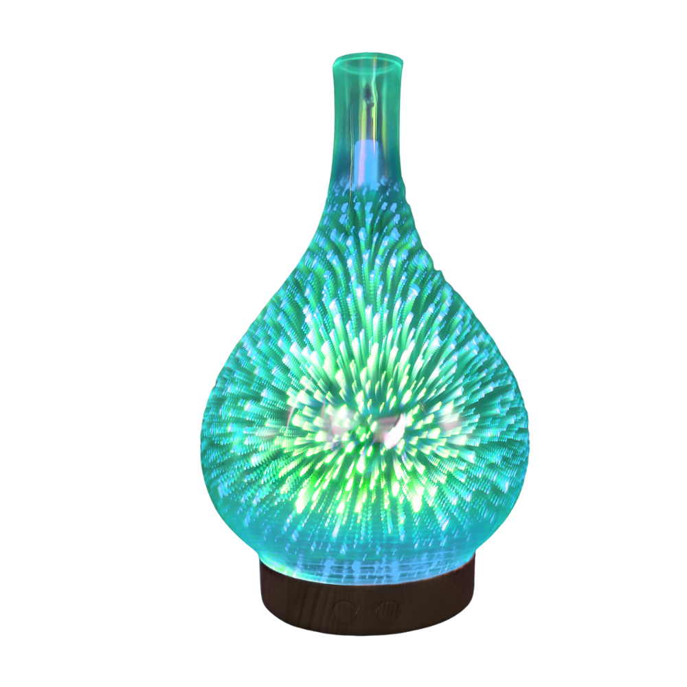Difusor de óleos essenciais em formato de vaso com padrão de fogos de artifício, estilo de decoração para ambientes internos.
