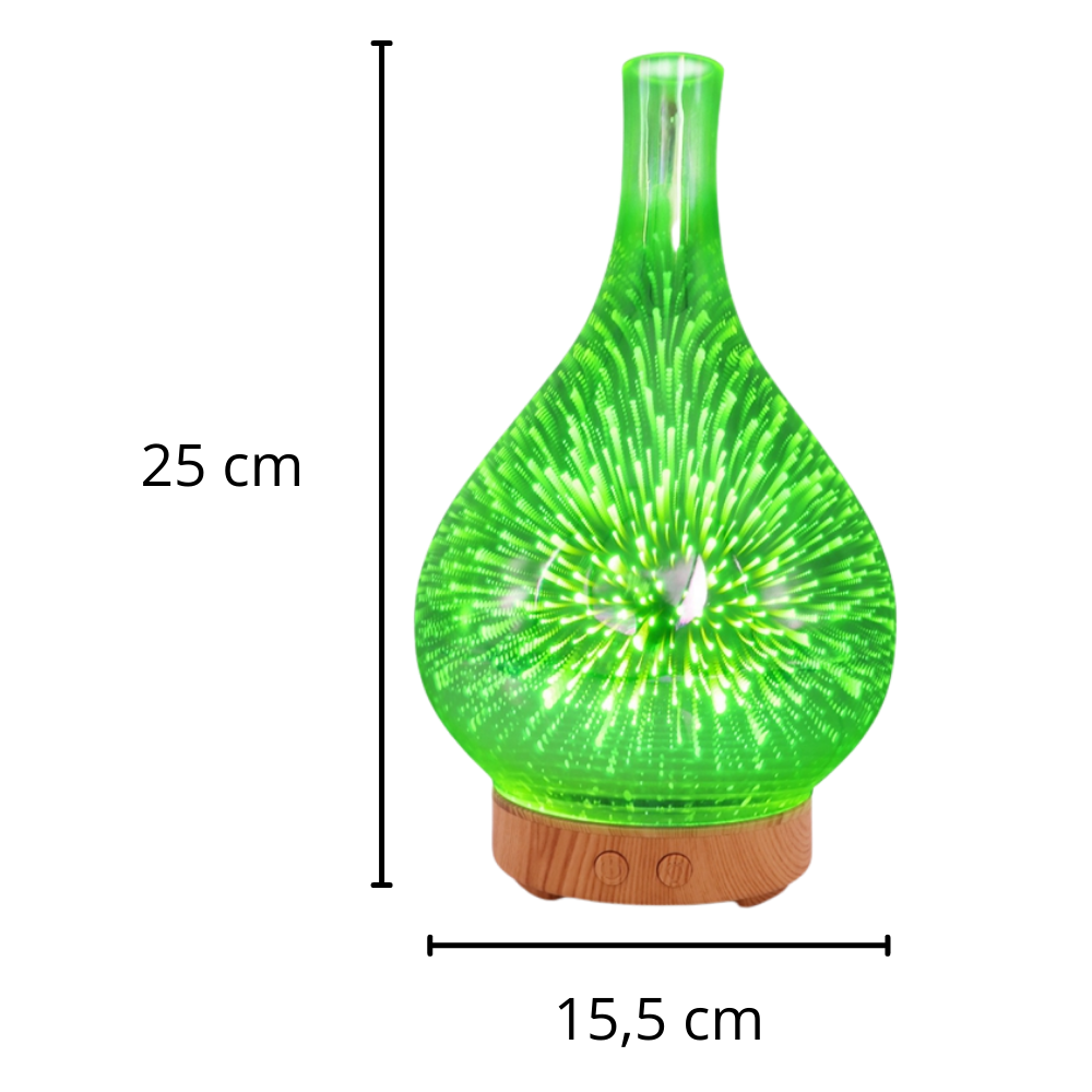 Difusor de óleos essenciais em formato de vaso com padrão de fogos de artifício, para aromatização de ambientes.