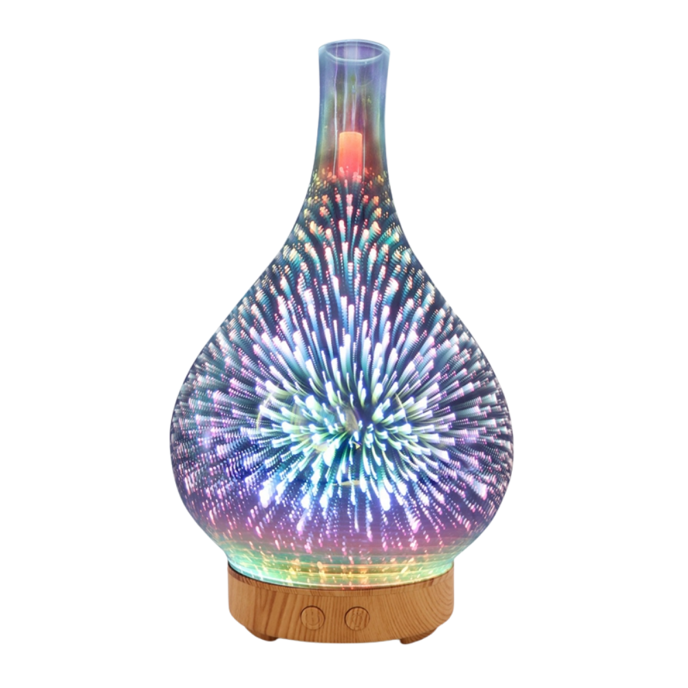 Difusor de óleos essenciais em forma de vaso com padrão de fogos de artifício, para aromatização de ambientes, da marca Genérico.