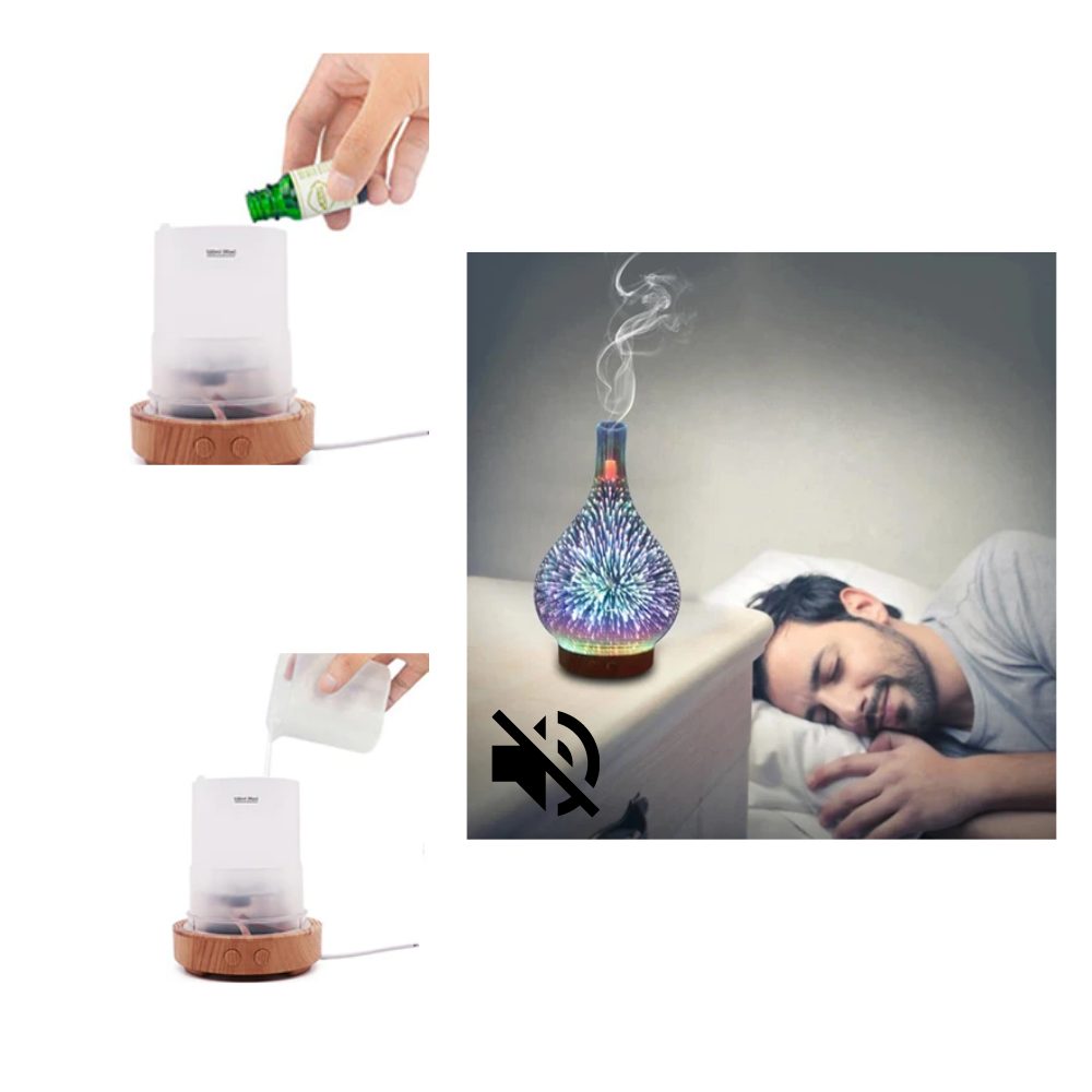 Difusor de óleos essenciais em forma de vaso com padrão de fogos de artifício, para aromatização de ambientes.