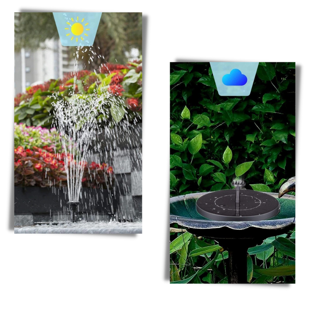 Fonte flutuante de energia solar da Ankway, com água jorrando, ideal para piscinas e lagos, sem necessidade de energia extra.