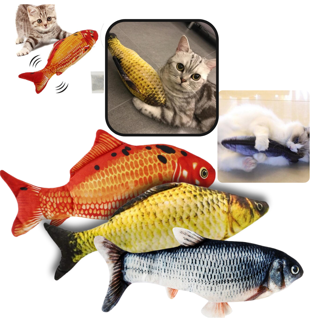 Brinquedo de peixe para gatos da marca Cn, acessório divertido com movimento, ideal para estimular o instinto de caça dos felinos.