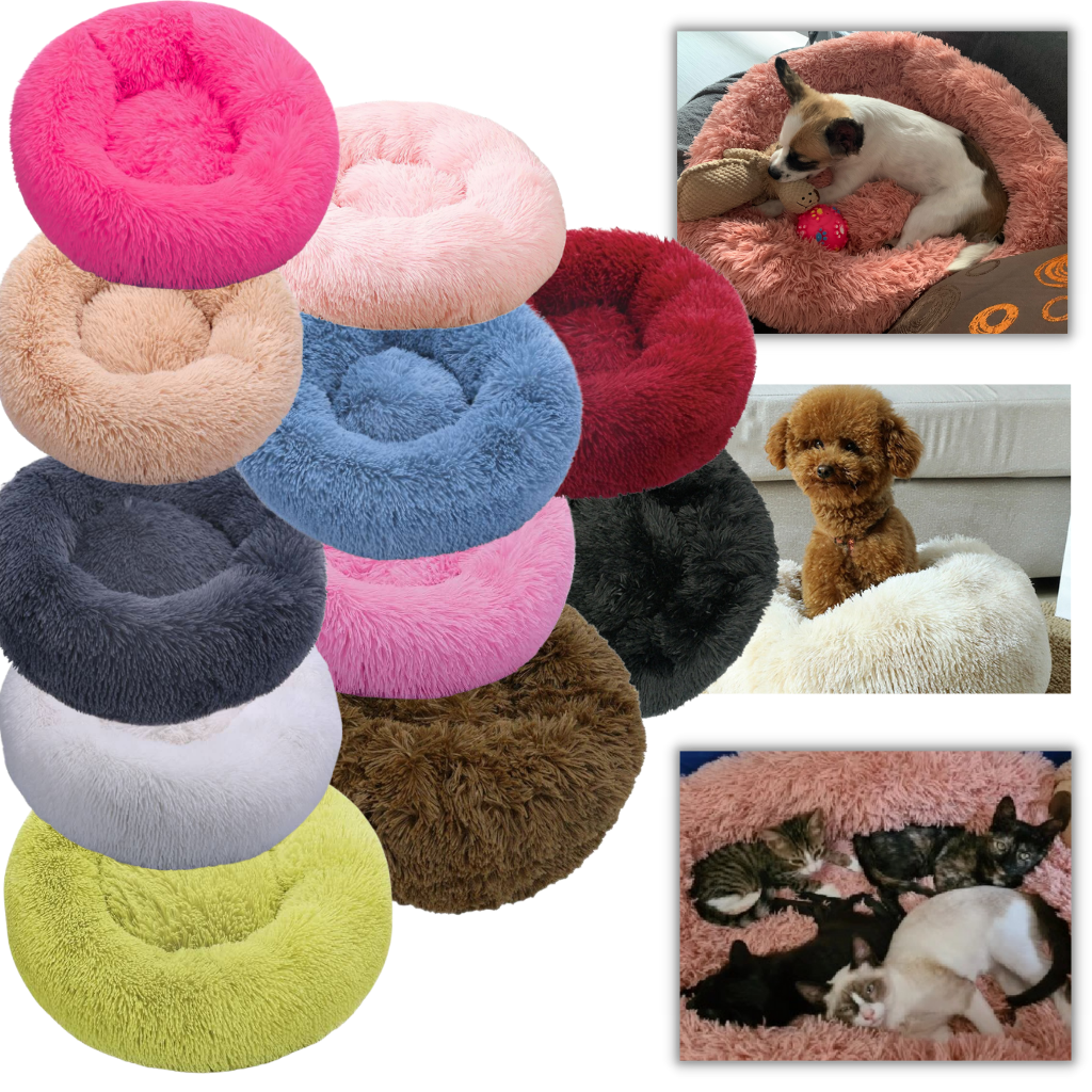 Cama de pelúcia em forma de donut para pets, confortável e macia, da marca Aobuchunpin, ideal para o descanso do seu animal de estimação.