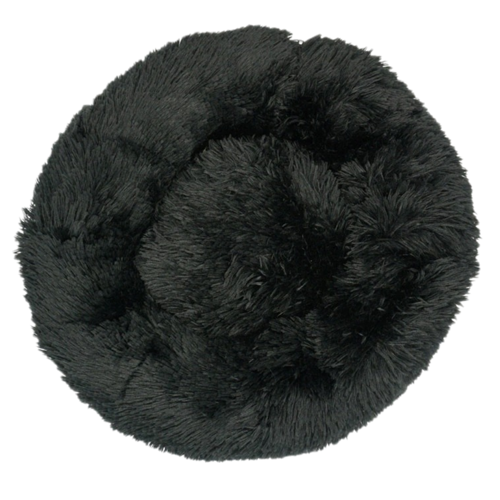 Cama de pelúcia em forma de donut para animais de estimação, modelo Aobuchunpin, com design fofo e confortável na cor preta