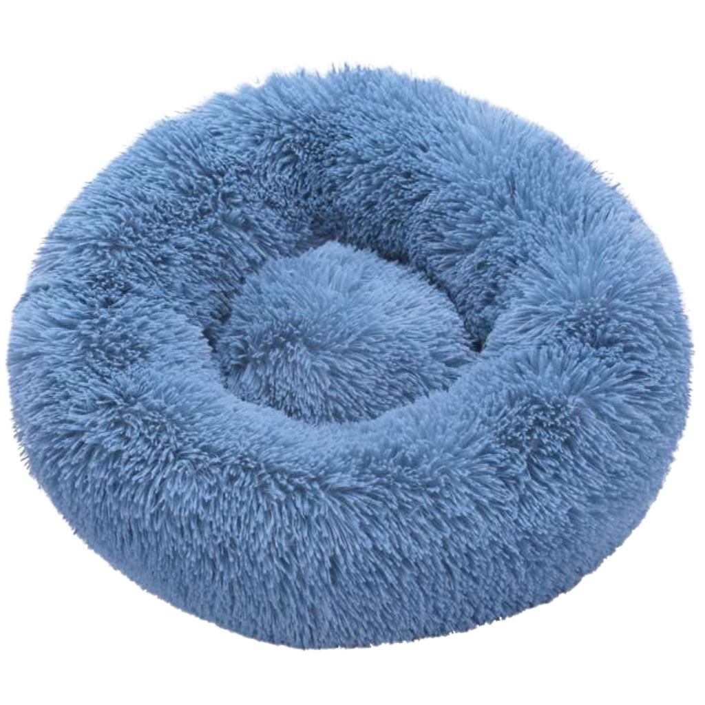 Cama de pelúcia em forma de donut azul para pets, confortável e macia, marca Aobuchunpin, ideal para descanso de animais de estimação