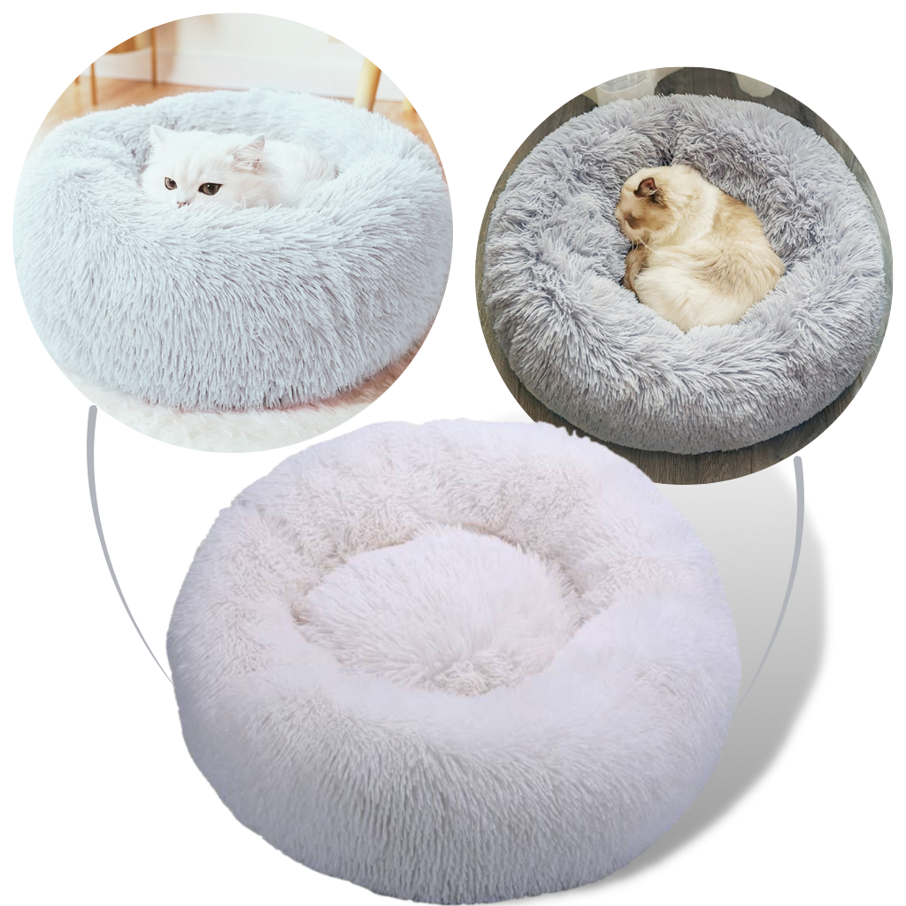 Cama de pelúcia em formato de donut para animais de estimação, aconchegante e macia da marca Aobuchunpin.