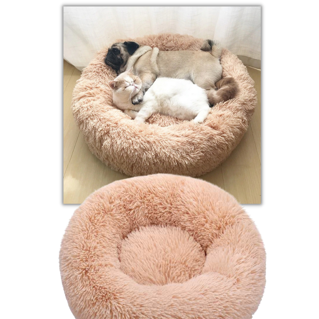 Cama de pelúcia em forma de donut para animais de estimação, da marca Aobuchunpin, com superfície macia e confortável.