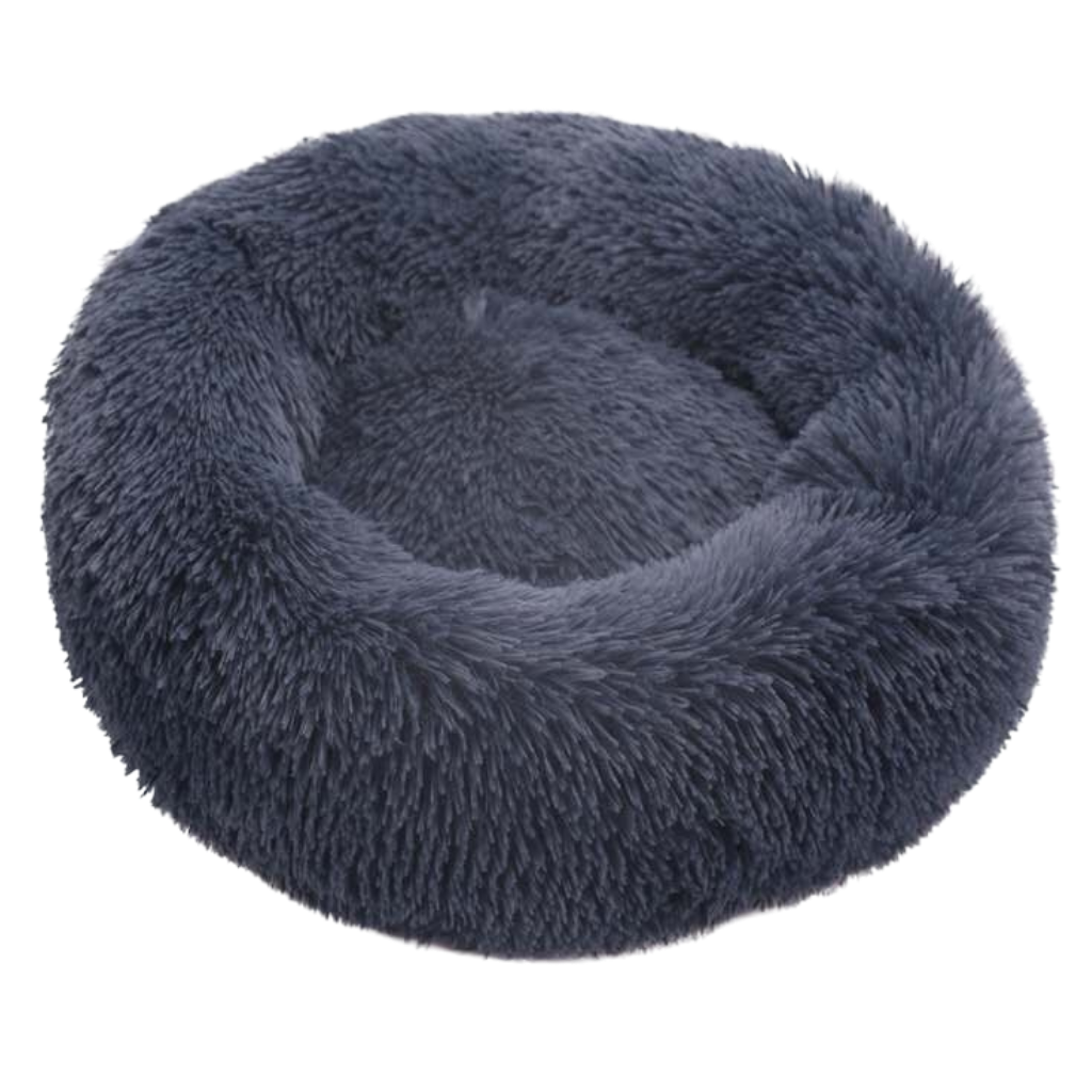 Cama para pets em forma de donut de pelúcia cinza da marca Aobuchunpin, confortável e macia para animais de estimação.
