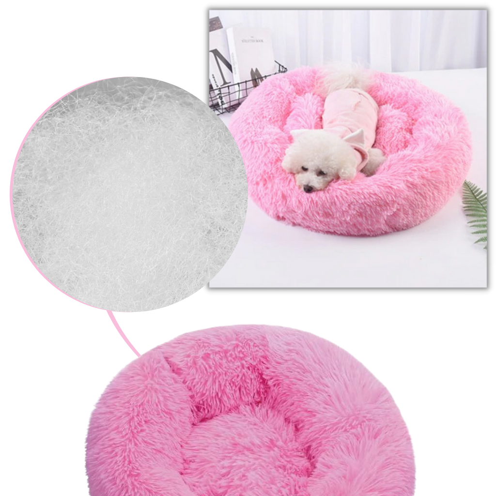 Cama de pelúcia em formato de donut para pets, aconchegante e macia, marca Aobuchunpin, ideal para conforto e descanso.