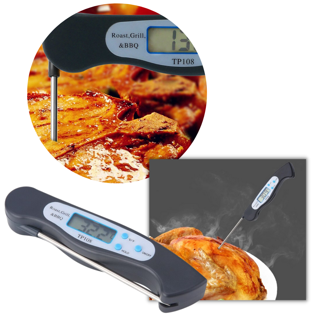 Termômetro alimentar digital dobrável Bakeey para leitura rápida, ideal para carnes e vegetais em utensílios de cozinha.
