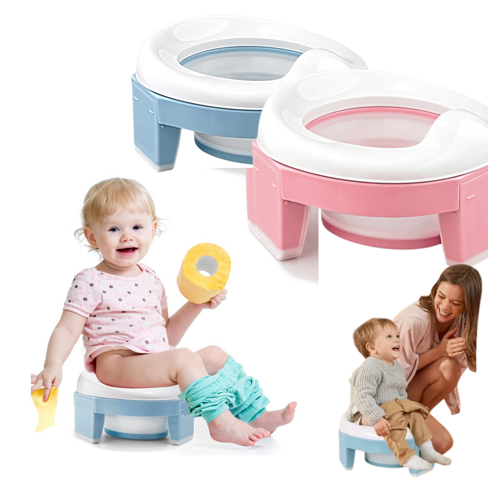 Assento de potty dobrável 3 em 1 para crianças Baby Trend, fácil de transportar e usar, com design compacto e prático.