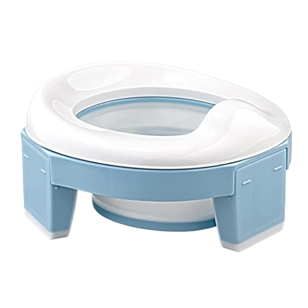 Assento de potty dobrável 3 em 1 para crianças da Baby Trend, assento azul para uso fácil e portátil.