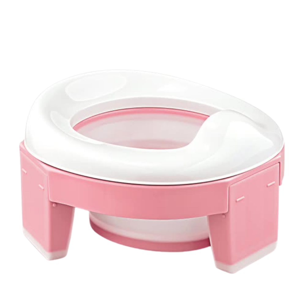 Assento portátil dobrável Baby Trend 3 em 1 para crianças, na cor rosa, fácil de transportar e ideal para uso em casa ou fora.