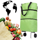 Sac de compras dobrável da Unique Bargains com rodas, capacidade de 30L, bolso externo e design ecológico para transporte fácil.