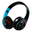 Fone de ouvido Bluetooth dobrável Desxz em preto e azul, componentes de áudio portátil com design compacto e confortável