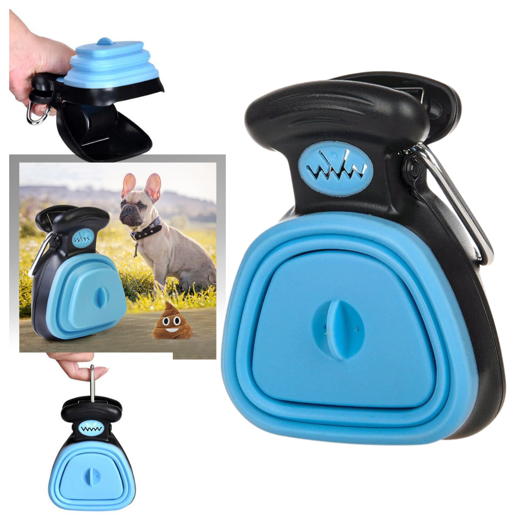 Ramasse-crottes pliável para cães Shenghuasg com dispenser de sacos, fácil de usar e portátil para higiene de pets.