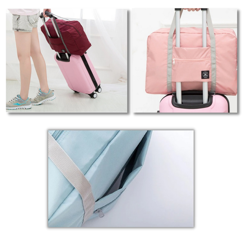 Saco de viagem dobrável Dupashio com bolso externo, saco polochon leve e prático para viagens.