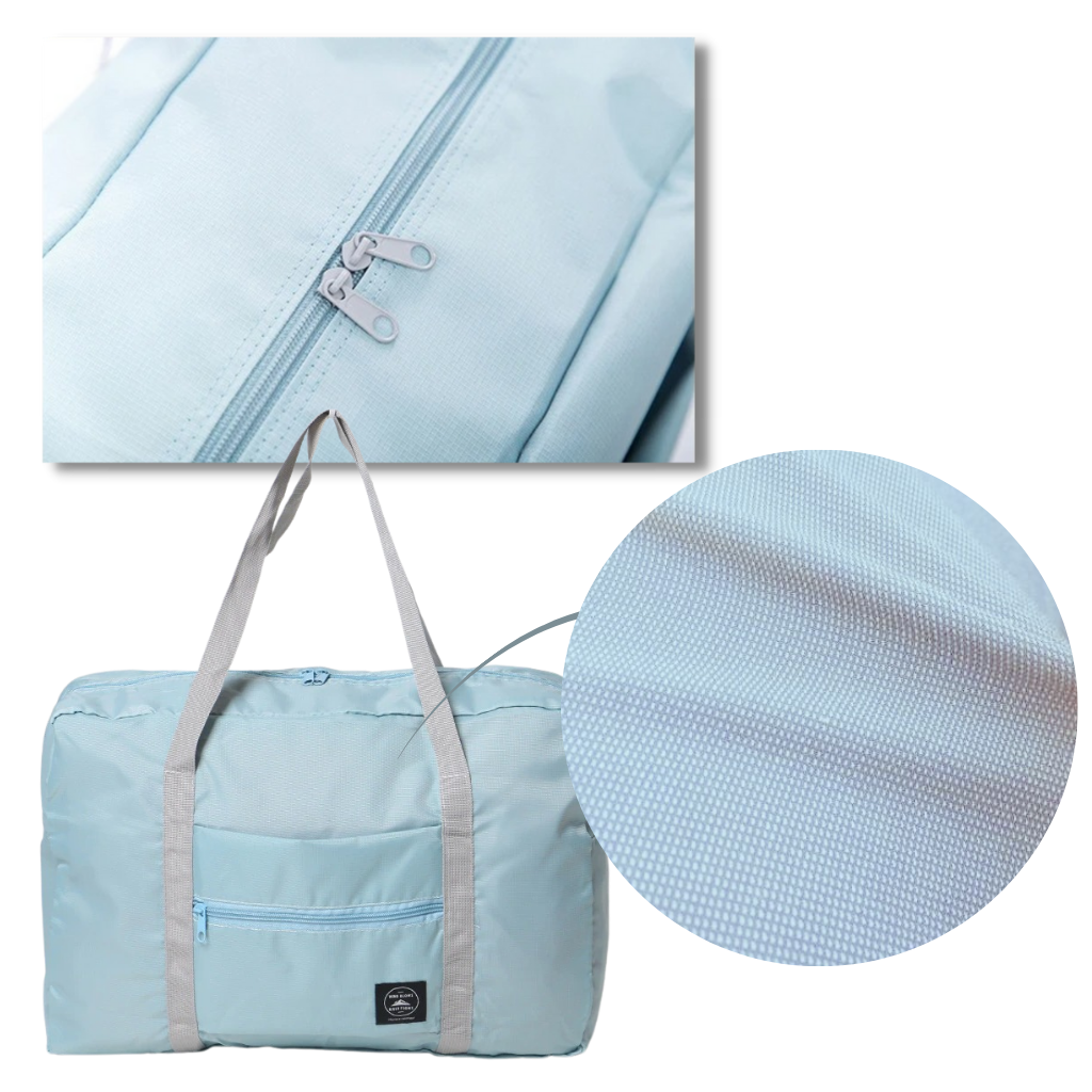 Sac de viagem pliable Dupashio, saco polochon resistente, mostrando o design dobrável e material durável.