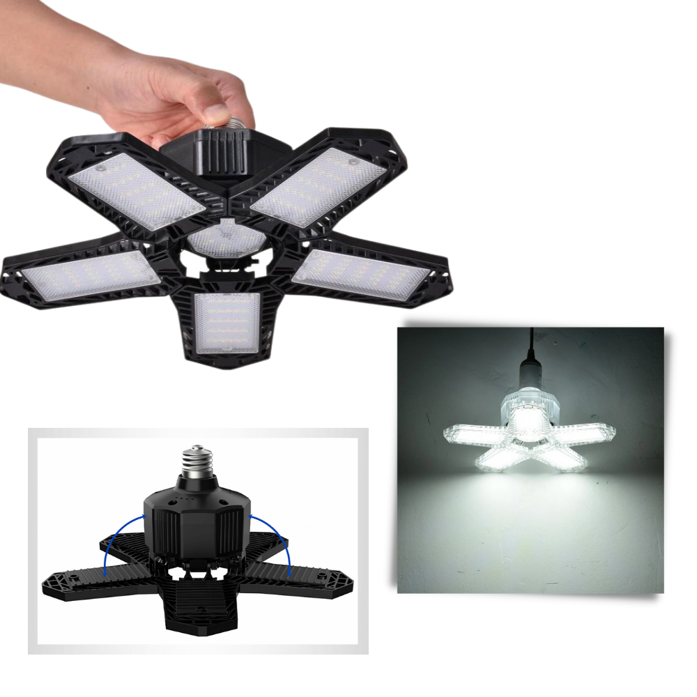 Luminária de garagem Jocestyle com 5 painéis dobráveis, iluminação eficiente para ambientes de garagem bem iluminados
