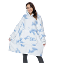 Blusa de manta gigante com capuz da Jiamy, roupa de dormir azul desbotado, ideal para relaxar e se aquecer.