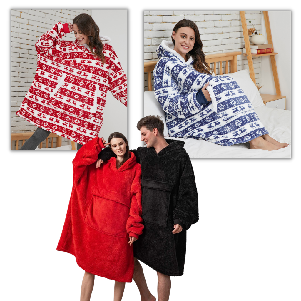 Casaco de cobertura gigante com capuz, roupa de dormir e relaxamento da marca Jiamy, veste todos os tamanhos, confortável e aconchegante.
