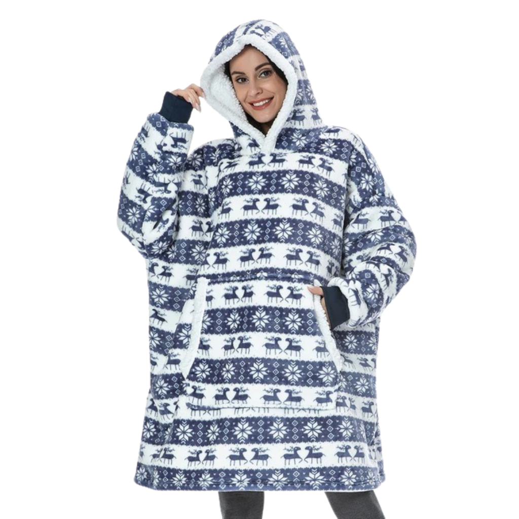 Pull de cobertor gigante com capuz da marca Jiamy, ideal para roupas de descanso, na cor azul natal.