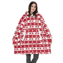 Suéter gigante com capuz da Jiamy, roupa de descanso e lazer, em tom vermelho natal, tecido macio e confortável para dormir ou relaxar.