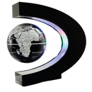 Globo terrestre magnético com LED em levitação, modelo Floorora com mapa mundial em fundo preto, decoração moderna e educativa.