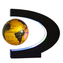 Globo terrestre magnético com iluminação LED em levitação, marca Floorora, com mapa mundial dourado e design moderno.