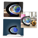 Globo terrestre magnético com luz LED em levitação, marca Floorora, mostrando mapa-múndi em detalhes visíveis.