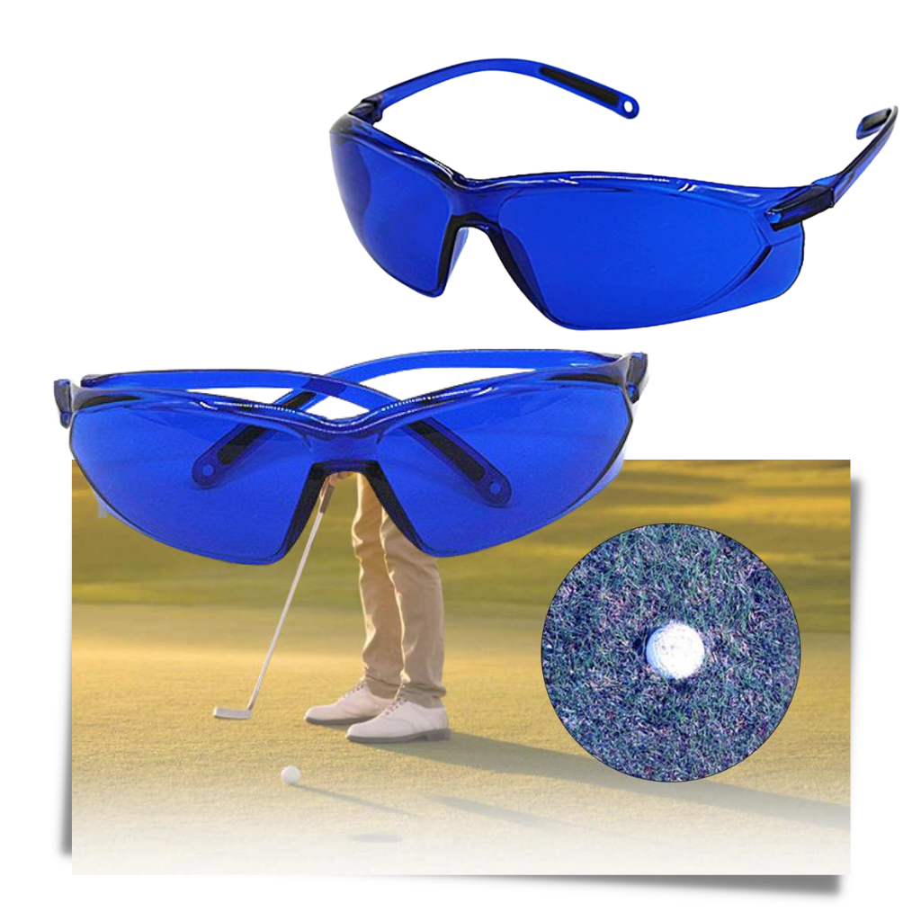 Óculos de busca de bolas de golfe Sharper Image, com lentes para localizar bolas de golfe em campo.