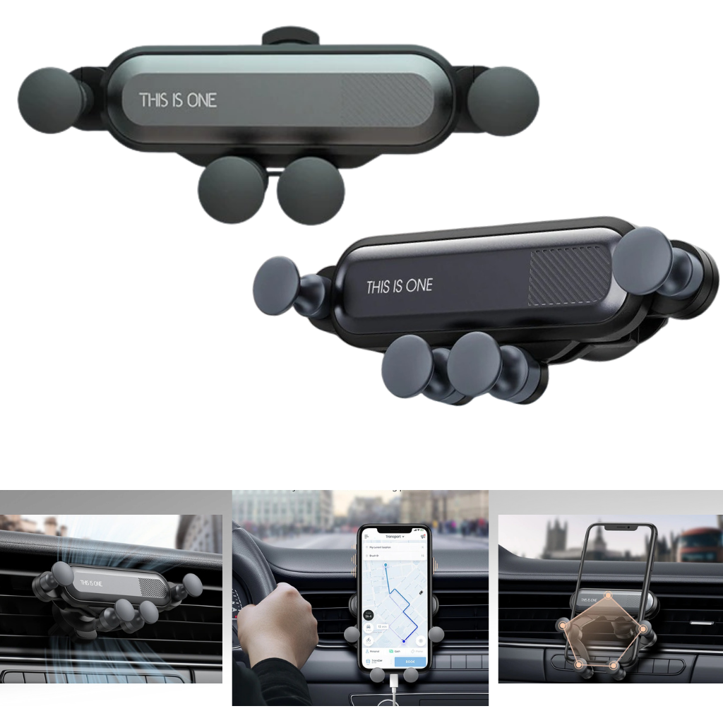 Suporte de telefone de carro por gravidade Coutlet, fixação automática e segura para smartphones no painel do veículo.