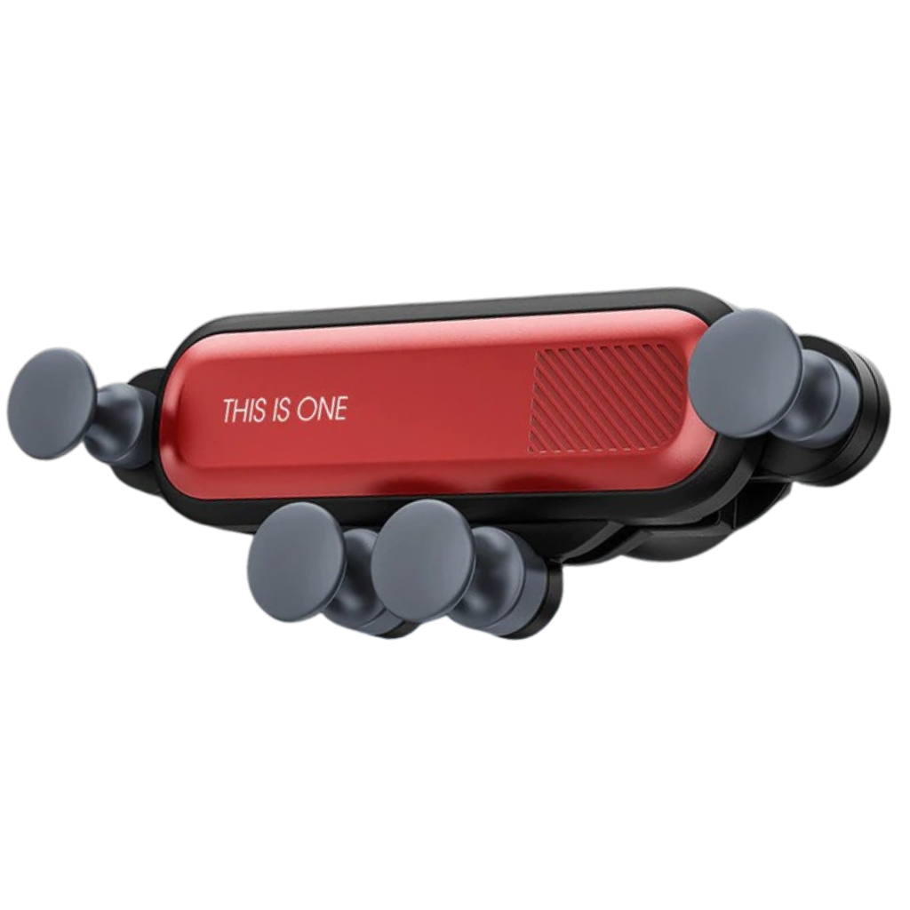Suporte de telefone de carro por gravidade Coutlet, fixação automática, compatível com smartphones, em acabamento vermelho.