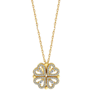 Colar em forma de coração com quatro folhas, folheado a ouro, da marca Jsqnanchi, exibido em destaque na imagem.