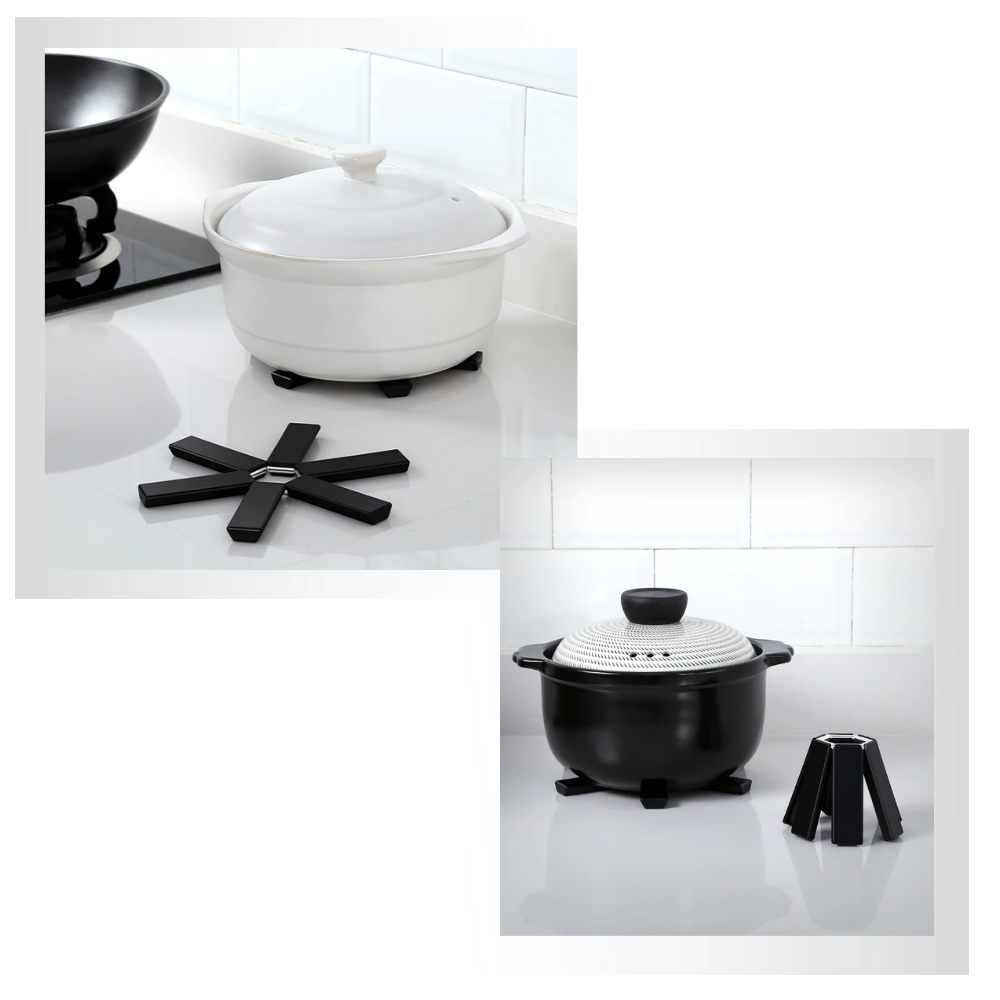 Suporte de recipientes hexagonal e dobrável Huitaisann para culinária e confeitaria, resistente ao calor e fácil de guardar.