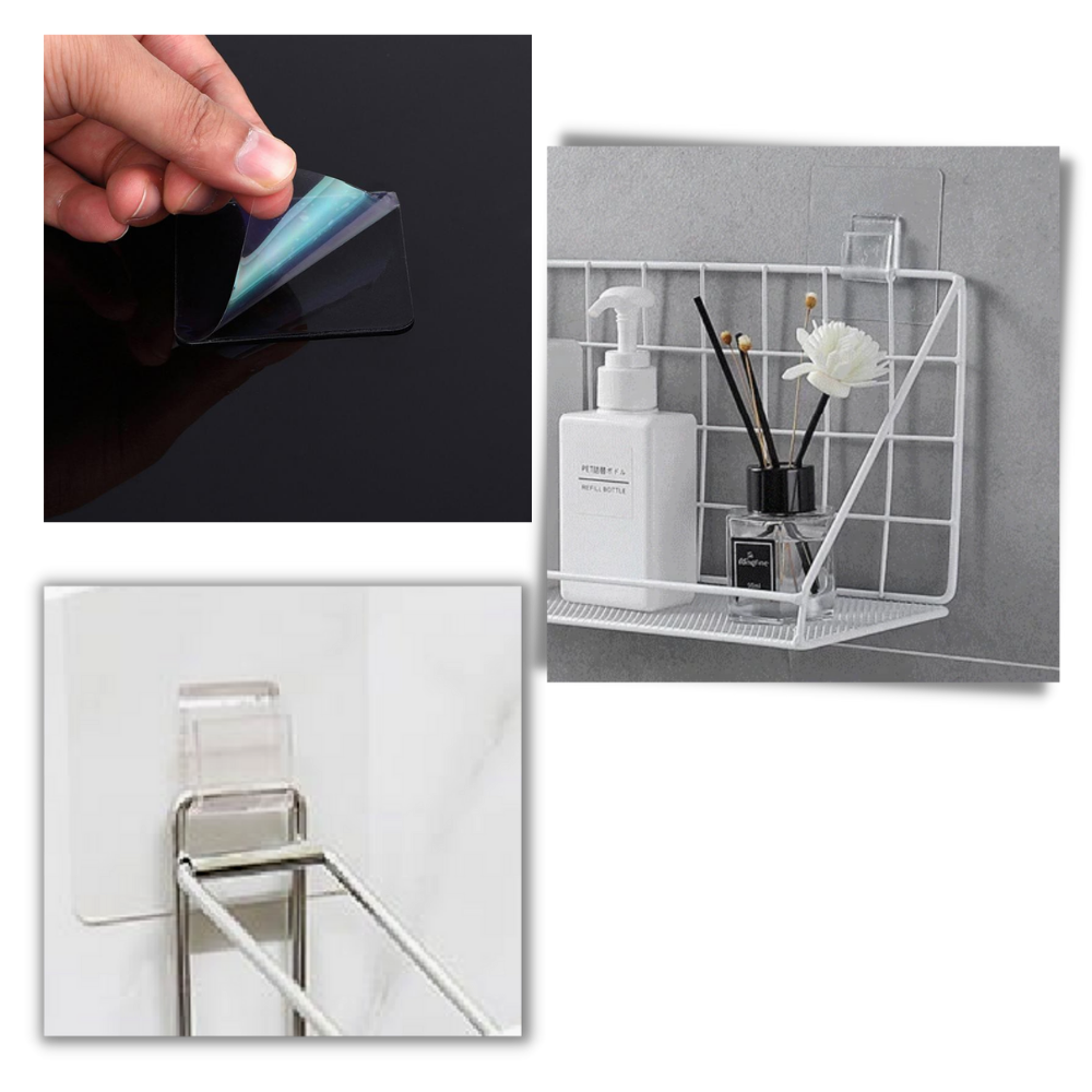 Conjunto de ganchos adesivos de parede para organização, marca Kexpery, fixados na parede para pendurar objetos variados.