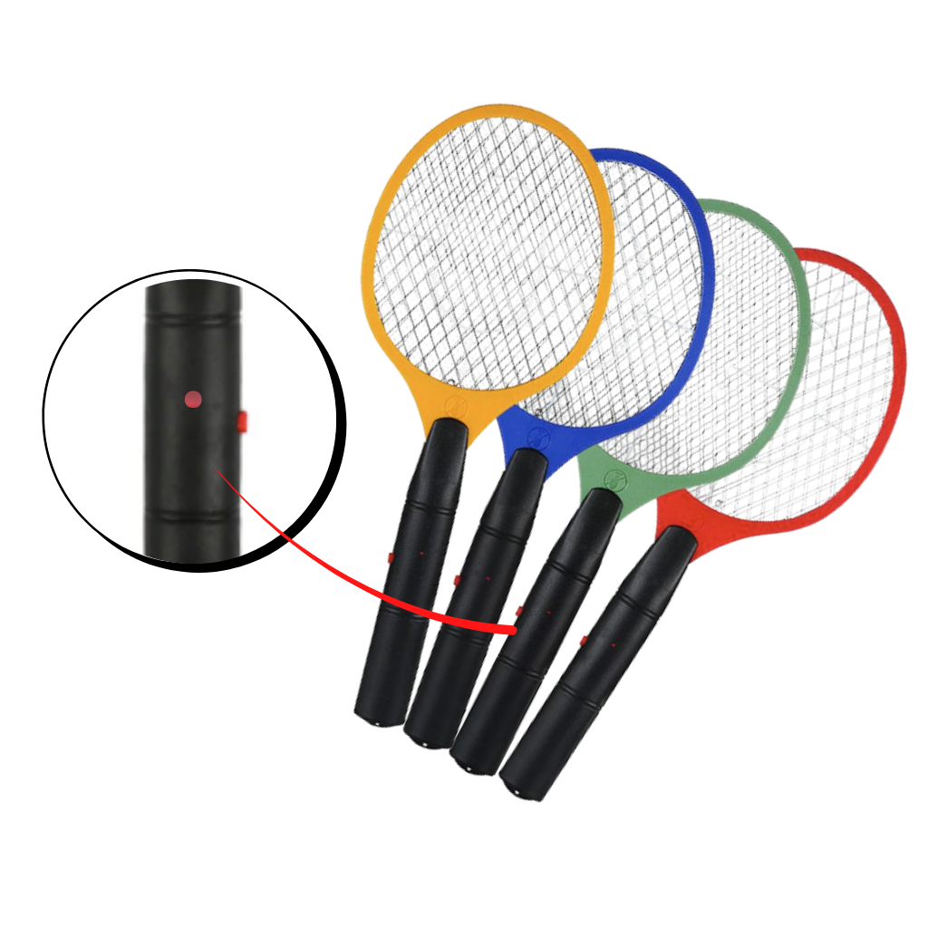 Raquete anti-insetos Rikastua portátil com bateria, usada para desinsetização contra mosquitos com operação manual.