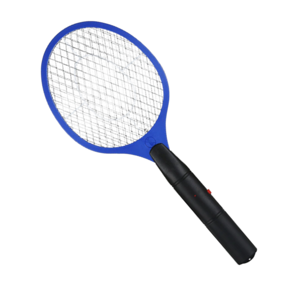 Raquete anti-mosquitos Rikastua elétrica portátil azul para desinsetização, com bateria recarregável e design leve.