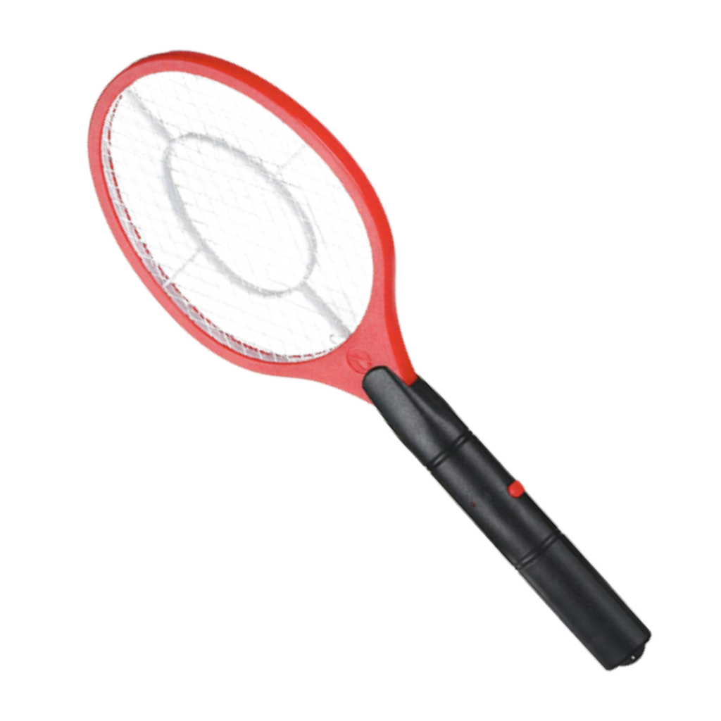 Raquete anti-mosquito elétrica portátil da Rikastua, vermelha, para desinsetização eficaz contra mosquitos.
