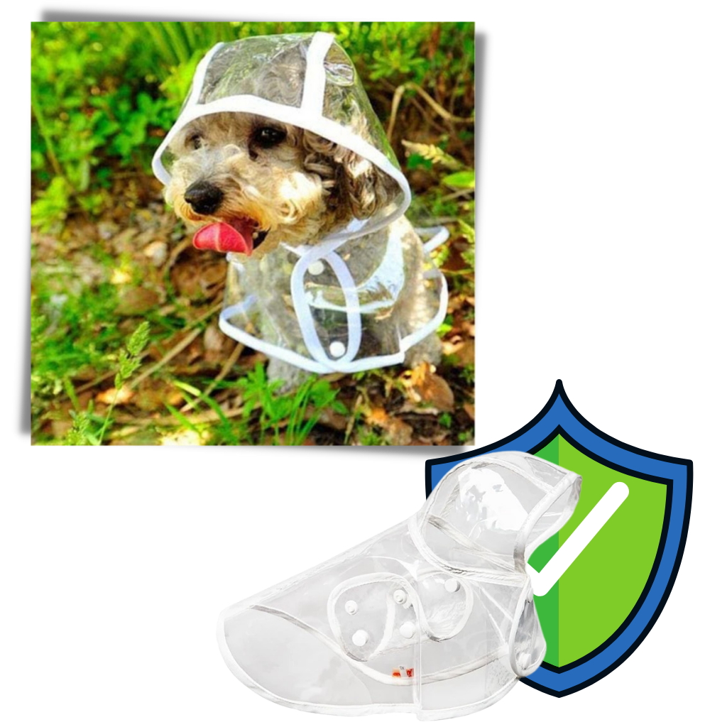 Casaco impermeável com capuz para cães da marca Genwiss, proteção contra chuva, visual aconchegante e confortável.