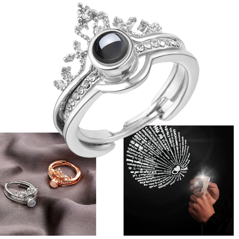 Anel da coleção Belle Bague "Je t'aime" em 100 línguas da marca Relanfenk, com acabamento brilhante e design elegante.
