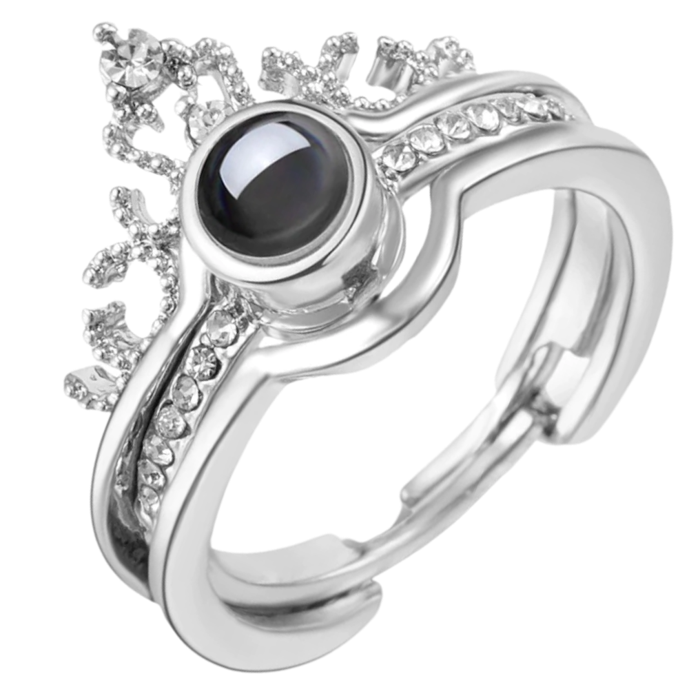 Anel Belle Bague "Je t'aime" em 100 idiomas da Relanfenk, feito em platina, com detalhe de design delicado e elegante.