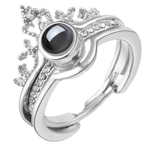 Anel Belle Bague "Je t'aime" em 100 idiomas da Relanfenk, feito em platina, com detalhe de design delicado e elegante.