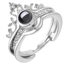 Anel Belle Bague "Je t'aime" em 100 idiomas da Relanfenk, feito em platina, com detalhe de design delicado e elegante.