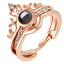 Anel Belle Bague "Je t'aime" em ouro rosé da Relanfenk, com gravação "Eu te amo" em 100 idiomas, delicado e elegante.