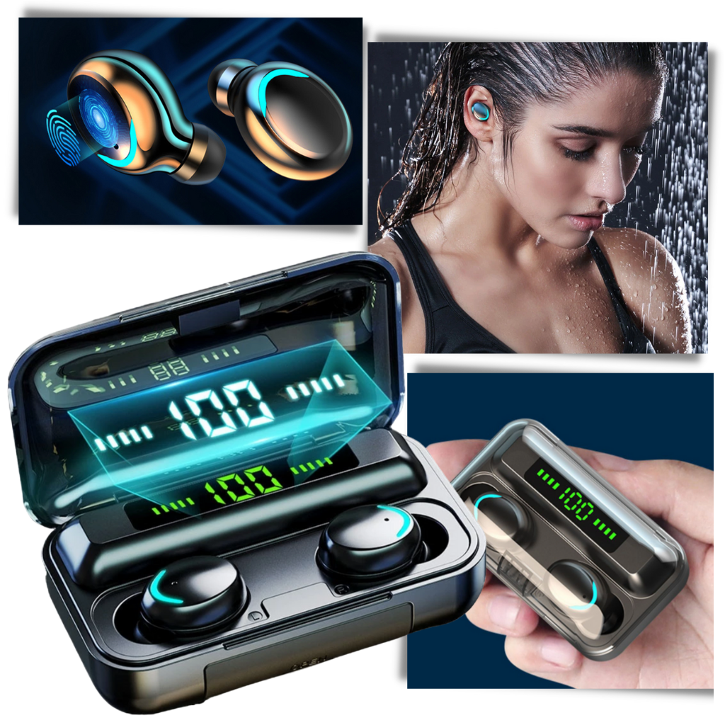 Fones de ouvido Bluetooth Eastjing com estojo de carregamento, componentes de áudio, mostrando fones de ouvido e estojo em diferentes cores