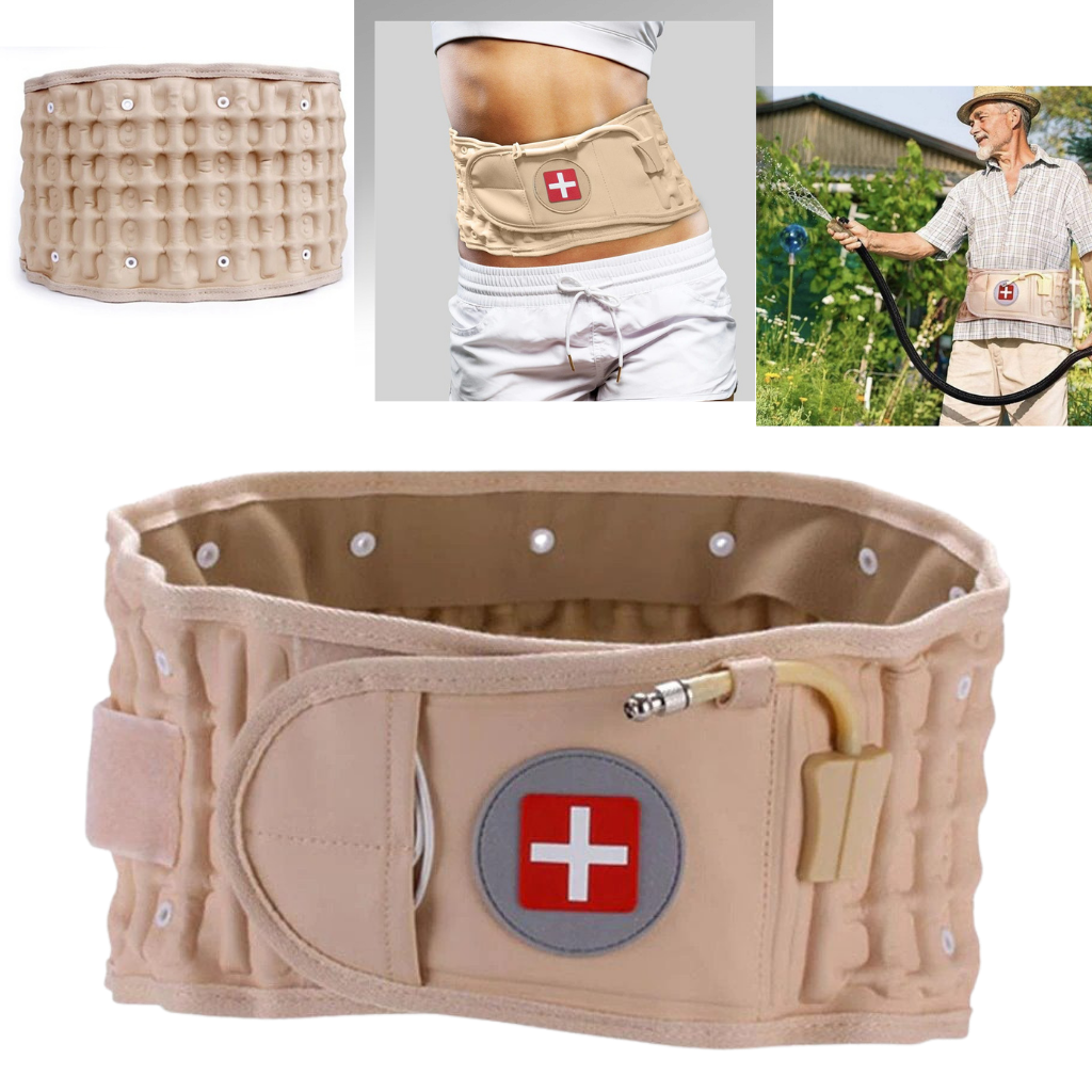 Cinta inflável de suporte lombar Hisevxus para alívio e decompressione da dor nas costas, com design ajustável e confortável.