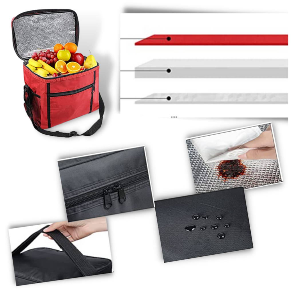 Bolsa térmica para refeições e bebidas Laidan com construção de 3 camadas, ideal para manter alimentos e bebidas frescos.