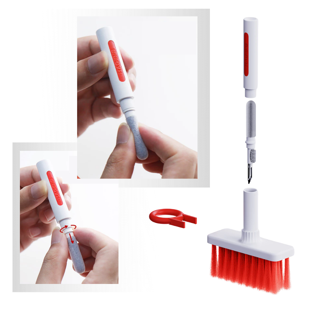 Acessórios para computadores Celectigo, kit de limpeza 5 em 1 para teclado e fones de ouvido, com escova, spray e panos de microfibra.