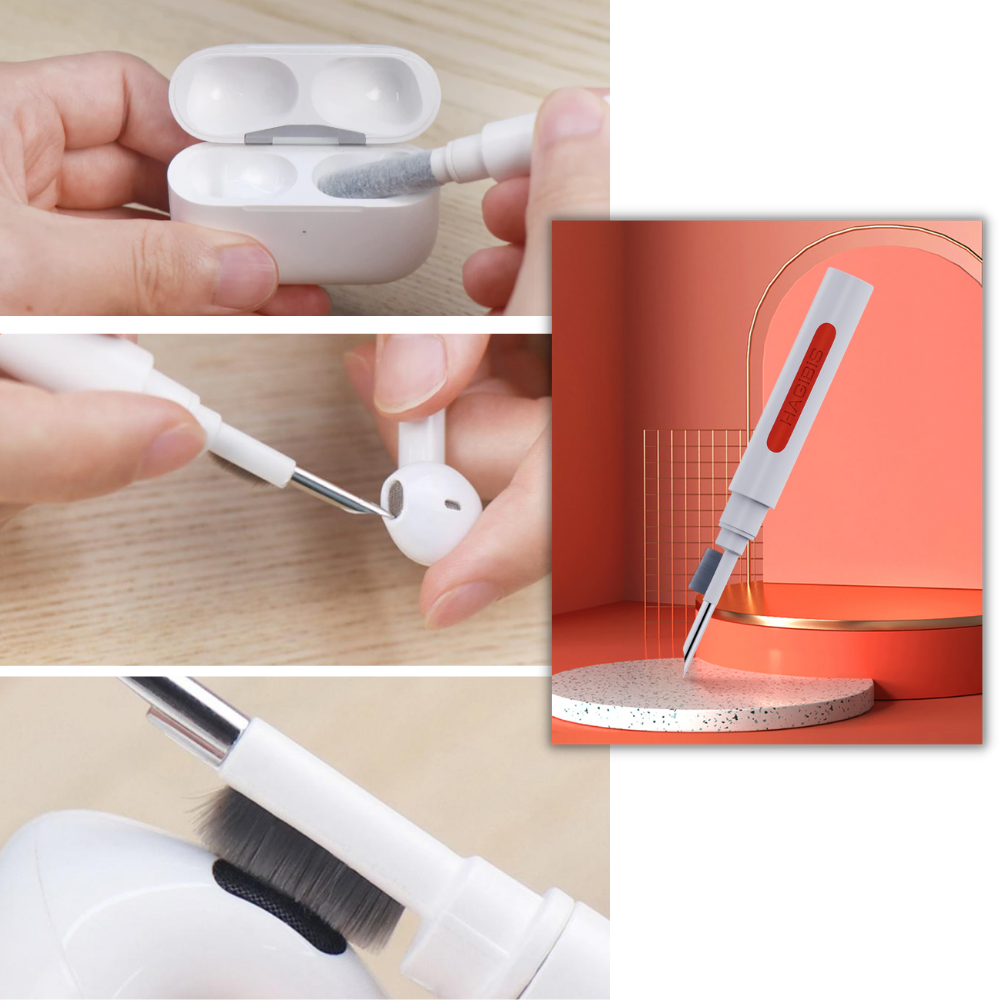Acessórios para computador Celectigo, kit 5 em 1 para limpeza de teclado e fones de ouvido, com escova e panos de microfibra.
